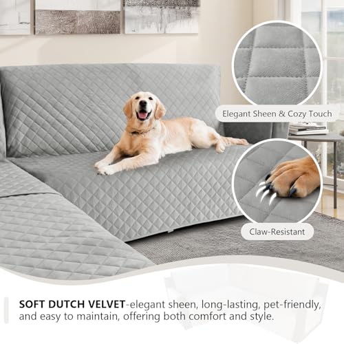 ROFASVCO U Shaped Sectional Couch Covers for L Shaped Corner Sofa Waterproof 6 Piece Washable Sectional Sofa Cover Non Slip Velvet Couch Slipcover Protector for Dogs Pets (X-Large, Silver Gray) — view 5
