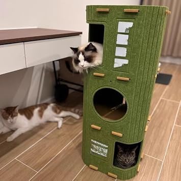 Multi-layer Felt Cat House, Multi-functional Cat Tower, Cat Bed, Cat Climbing Frame with Integrated Cat Mat, Suitable for Large Cats and Multiple Cats, Compact, Safe, Scratch Resistant