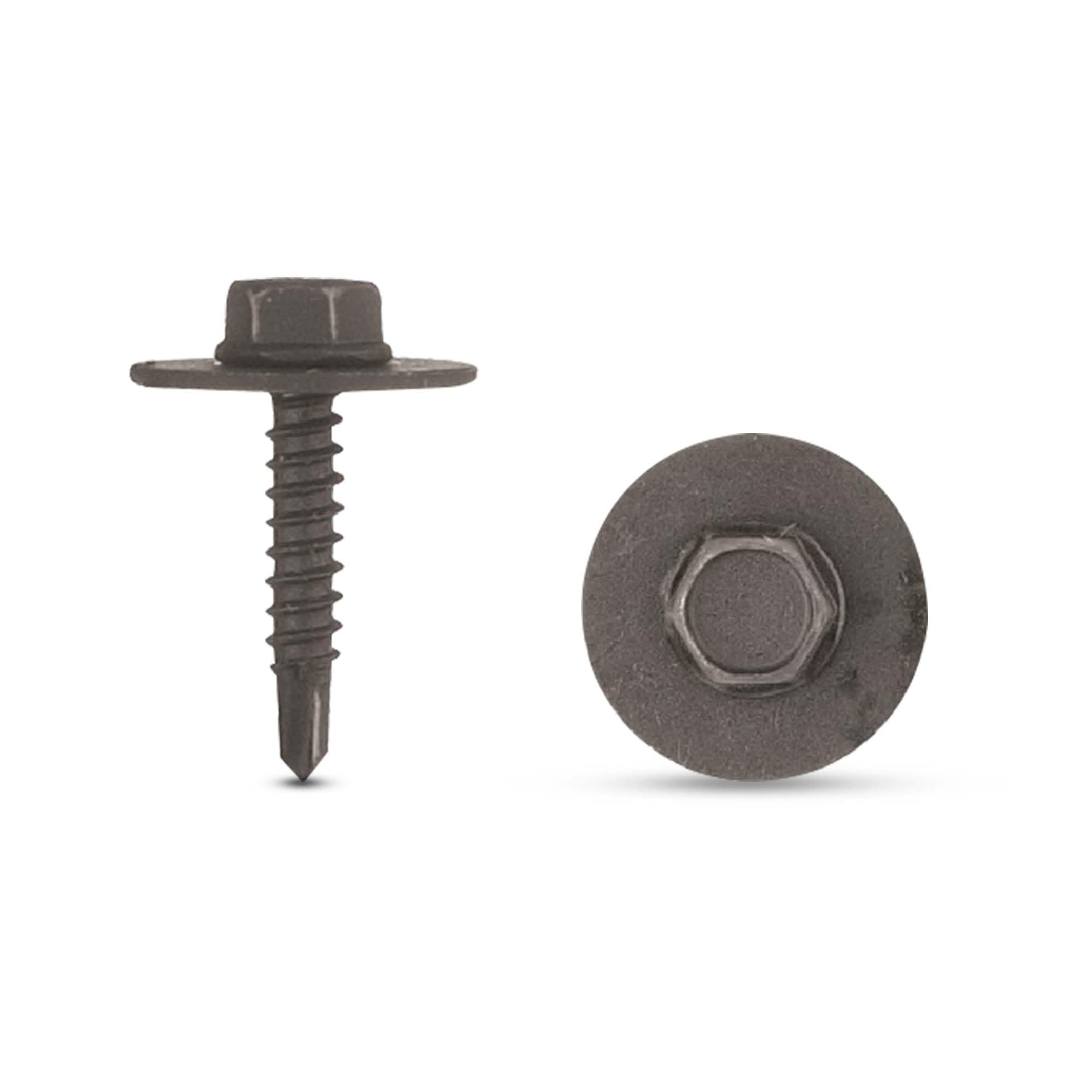 MAIN ST COLLECTIVE 50 Pcs Black Hex Head Tek Trim Screws 4.2-1.41 x 20mm, 7mm Head and 17mm O.D. Washer, Self-Drilling Automotive Fasteners for Metal