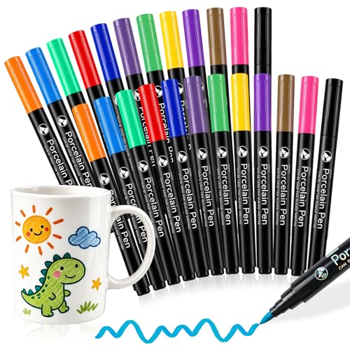 2 x 12 Colores Rotuladores para Porcelana Aptos para Lavavajillas, Marcadores Cerámica para Pintar Tazas y Vidrio, Impermeables y Alta Pigmentación, Ideal para DIY