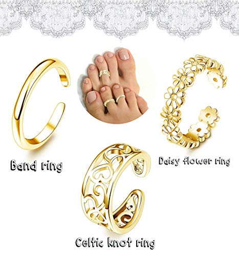 Fibo Steel 10 Pcs Open Toe Rings For Women Vintage Retro Wave Flower Celtic Knot Arrow Tail Band Toe Ring Adjustable Gold-Tone #TOP1