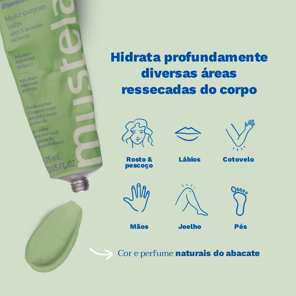 Mustela Bálsamo Multifuncional 75ml - Hidratante para áreas ressecadas do corpo com 3 extratos de Abacate, com 99,7% de ingredientes de origem natural - Para Bebês, Crianças e toda a Família Mustela Bálsamo Multifuncional 75ml - Hidratante para áreas ressecadas do corpo com 3 extratos de Abacate, com 99,7% de ingredientes de origem natural - Para Bebês, Crianças e toda a Família