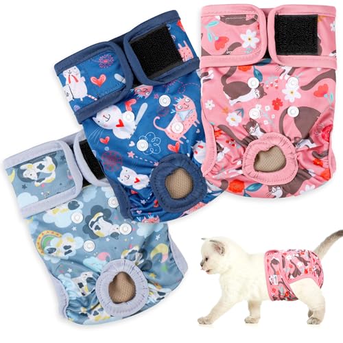 Reusable Cat Diapers 3 Pack with Good Absorbency Kitten Diapers Small for Female&Male Cat Easy to...