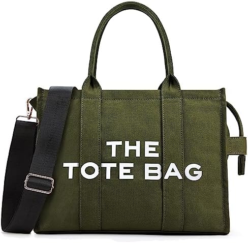 KALIDI The Tote Bag Women's Canvas Tote Bags Thicken Canvas Crossbody Shoulder Bags With Zipper and Shoulder Strap for Work School Travel Shopping