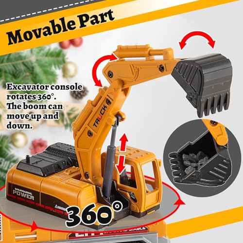 Image of Die cast Alloy Model Engineering Excavator Truck Toy for Kids Boys Friction Powered Construction Site Vehicles with Lights Sounds