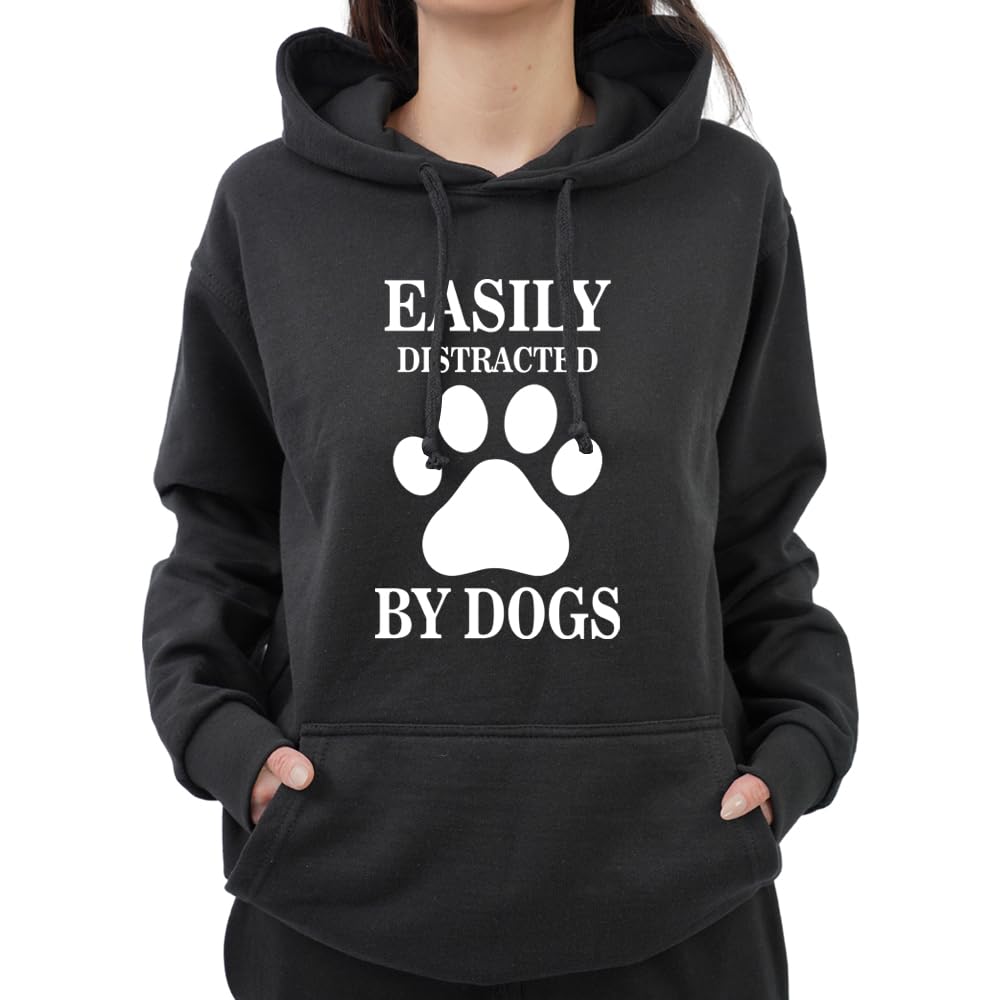 Graphic Impact Men's Black Funny Easily Distracted By Dogs Dog Lover Puppy Amazing Novelty Hoodie (,Small)