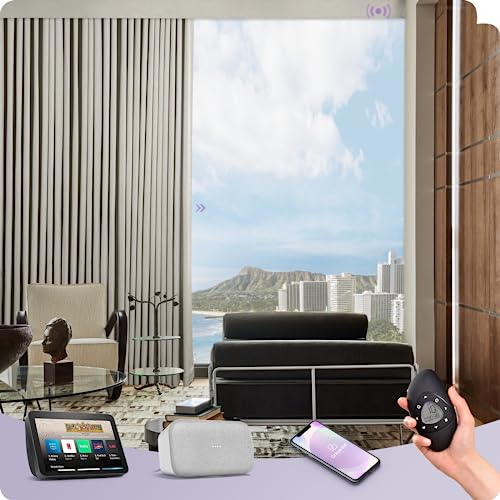 Graywind Hardwired Smart Curtains Motorized Curtains with Remote Alexa Google Control for Sliding Door Room Darkening Drapes One-Way or Split Draw, Custom Width to 220