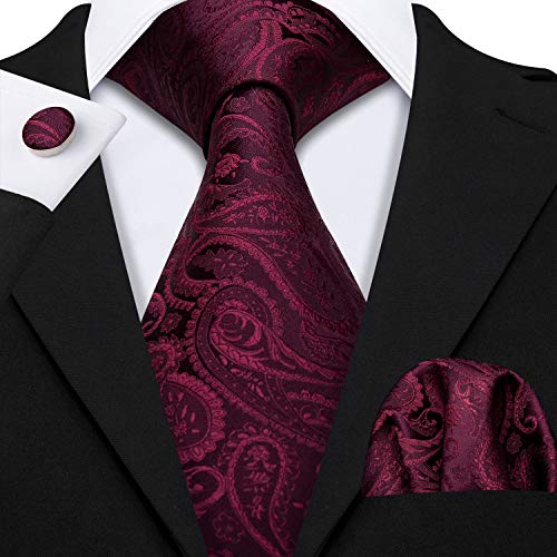 Image of YOHOWA Mens Ties Set Wedding Paisley Neckties with Handkerchief Cufflinks Formal Business