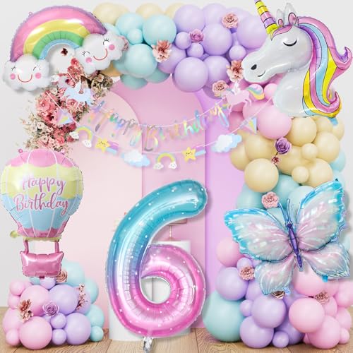 6 Ans Decoration Anniversaire Licorne, Decoration Anniversaire Papillon pour Enfants Fille 6 Ans Licorn Birthday Party Décorations