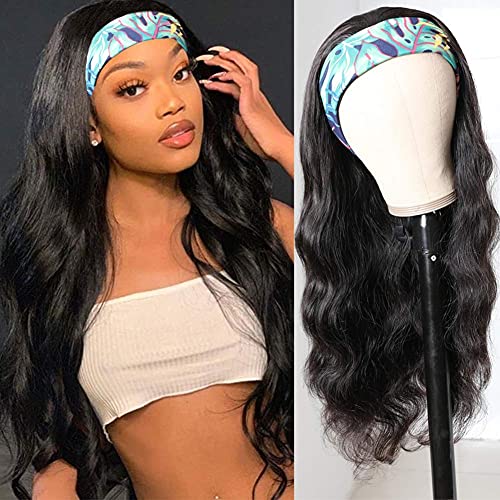 Jolanly Headband Wigs for Black Women Body Wave Human Hair Wigs Brazilian Virgin Human Hair No Gel None Lace Front Wigs With Headband Machine Made Wigs Headband Wig Scarf Wigs 150% Density 24 Inch
