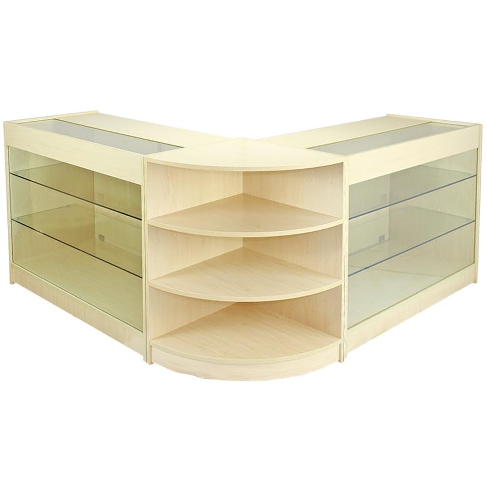 Shop Corner Counter Retail Reception Cabinets Display Desk Salon Storage Shelves Barber Office Showcase Unit Glass | Maple