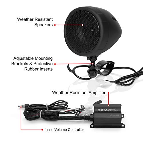 Boss Audio Systems Mcbk420B Bluetooth Speaker System - Class D Compact Amplifier, 3 Inch Weatherproof Speakers, Volume Control, Great For Use With Atvs/Motorcycles, 12 Volt Vehicles #TOP2