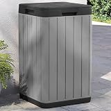 Drillkyn Outdoor-Mülltonne Grau 80 Liter Fassungsvermögen 38x38x65 cm PP Kunststoff mit Deckel und Schwingdeckel für Garten, Park, Recycling und Abfallentsorgung im Freien