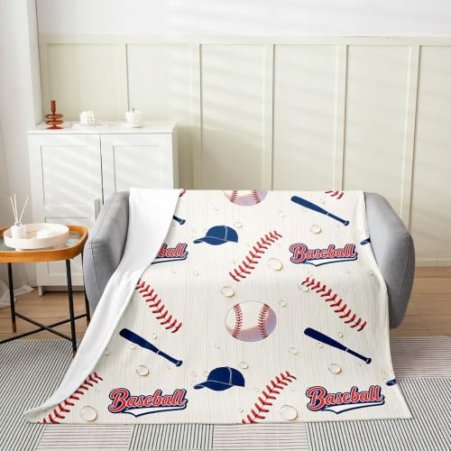 Feelyou Baseball Fleece Throw Blanket Sports Game Flannel Blanket Plush Fuzzy Baseball Gaming for Bed Couch Chair Living Room 40"x50" Bedroom Decor