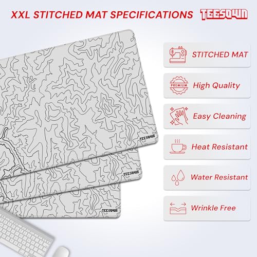 Image of White Canyon Map Stitched Mousepad (18x36) for Laptop, Desktop, PC and Gaming Deskmat (Stitched White 2.O, XXL)