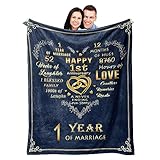 Mosslink 1st Anniversary Paper Gifts for Couple Husband Wife, 1 Year Anniversary Wedding Gifts for Him Her, First Anniversary Marriage Gifts,Romantic Bed Throw Blanket 60'X50'
