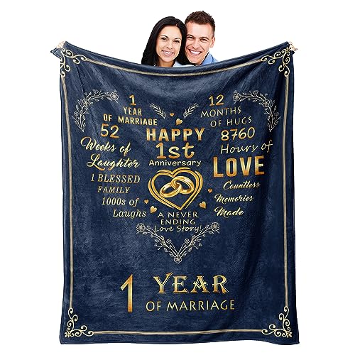 Product Image of the Mosslink 1st Anniversary Paper Gifts for Couple Husband Wife, 1 Year Anniversary Wedding Gifts for Him Her, First Anniversary Marriage Gifts,Romantic Bed Throw Blanket 60'X50'