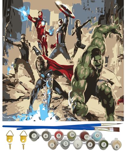 MIZT Pintar por NSJFS Super-hero, kit de pintura por números para adultos e crianças a óleo de tela DIY, kit artesanato brinquedos presentes para crianças, com pincéis, pigmento acrílico