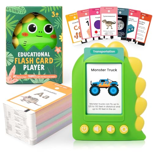 Talking Flash Cards for Kids – Educational Flashcards Reader with 294 Words and 6 Nursery Songs – Fun Sensory Learning Activities with Alphabet, Animals, Space & Dinosaurs, Speech Development (Green)