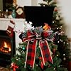 yofit Christmas Tree Topper Hat, Black Velvet Hat with Red Buffalo Plaid Bow Red Berry Snowflake, Christmas Tree Decorations Top Hat, Desktop Ornaments for Home Holiday Winter Decor