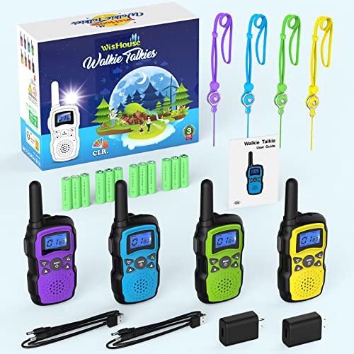 Wishouse Walkie Talkies For Kids Adults Rechargeable Long Range 4 Pack With 2 Usb Chargers 12 Batteries,Family Walky Talky,Outdoor Camping Games Indoor Toys Birthday Xmas Gift For Boys Girls Children #TOP6