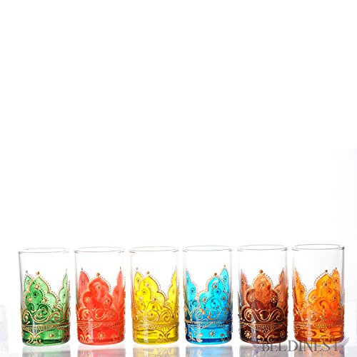 Beldinest Gift Idea! Hand Painted Tea Set , Arabesque 6 Glass Teacups, Moroccan Tea Glasses #TOP4