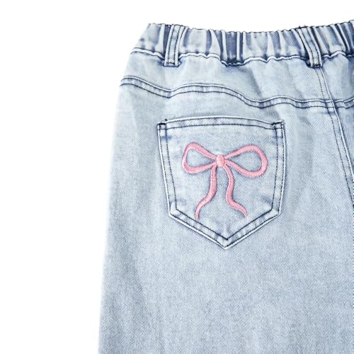 Tween Girls Wide Leg Jeans - Zipper Fly and Bow Embroidery Back, Denim Pants with Pockets for Girls2
