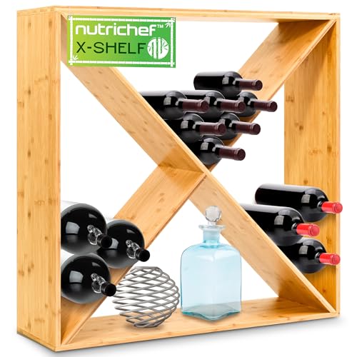 Image of Nutrichef X Self Oversize Stackable Modular Wine Rack, Fits Up to 84 Standard Size Bottles Compatible and Stackable w /All Wine Racks - Bamboo Construction with Anti Moisture Protective Finish