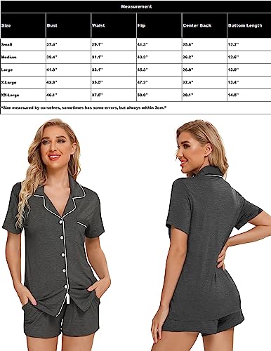 Image of Pjmlifecoco Women's Modal Pajama Set Short Sleeve Button Down Two Piece Soft Sleepwear with Shorts Loungewear S-XXL