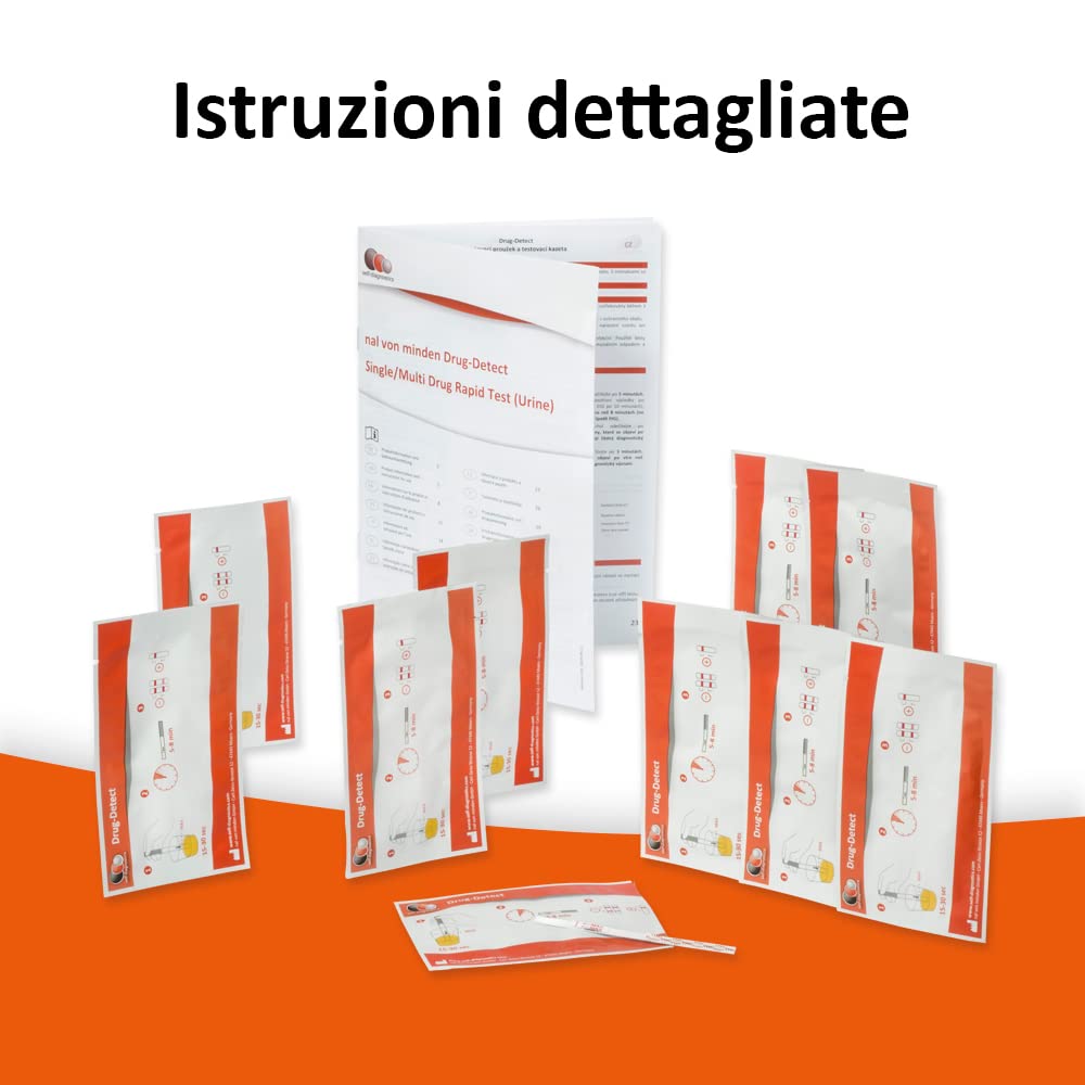 self-diagnostics Test antidroga urine Cannabis (THC) - Marijuana - Hashish - Cut-Off: 25 ng/ml - 10 strisce reattive - Rilevamento della droga - Test ad immersione - Test droga urine - Test THC - Test rapido su urina in 5 minuti