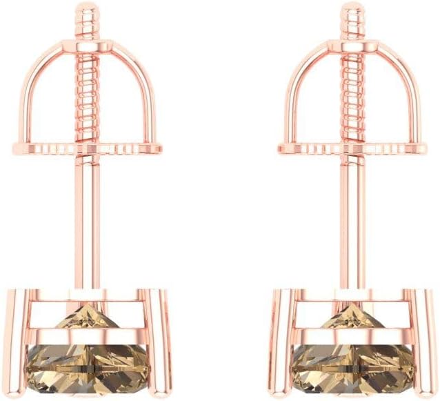 14K Rose Gold Simulated Champagne Diamond Stud Earrings with Screw back - Hypoallergenic, 1 cttw - Minimalist Women's Fine Jewelry - Image 4