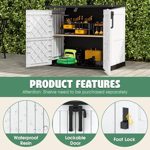Image of LHBcraft 36 Cu Ft Outdoor Storage Cabinet, Horizontal Resin Storage Shed Box for Backyards, Patios, Portable Waterproof Outdoor Storage Box with Lockable Doors, Ashen