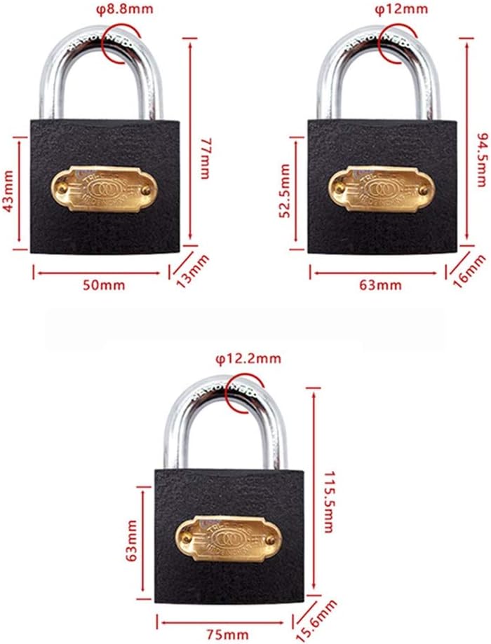 Keyed Padlocks Iron Solid Key Padlock, Household Small Locker Fence Garage Door Lock, Lock Body Width 20mm-75mm, 3 Keys (Size : 75x115.5mm)