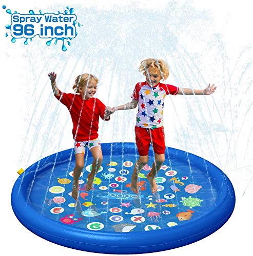 QPAU Tapis Enfant de Jet d'eau, Sprays jusqu'à 96 Pouces, Piscine pour Enfants pour L'Apprentissage,Jouets Aquatiques Gonflables, Piscine Extérieure de 60 pour Bébés et Tout-Petits (Bleu) Cover