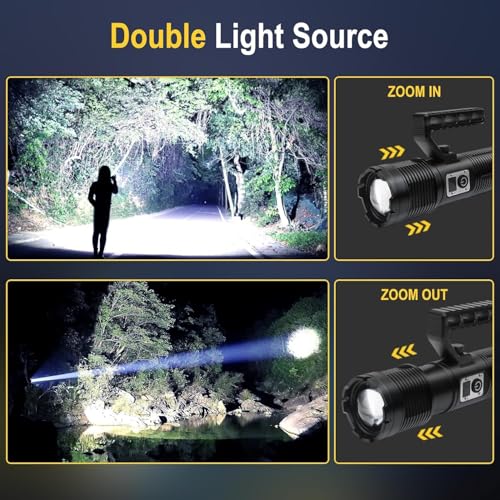 Image of Sarjak High Power Rechargeable Torch Light 1KM Range | 7200mAh Battery | Waterproof Emergency LED Light | Camping, Outdoor, Home Use | USB Charging | Self Defense Flashlight