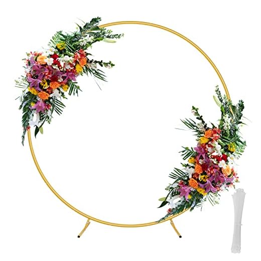 Fogein 6.6ft Round Backdrop Stand, Stable Circle Balloon Arch Frame, Metal Circle Arch Stand for Wedding Birthday Party Baby Shower Decoration(Gold)