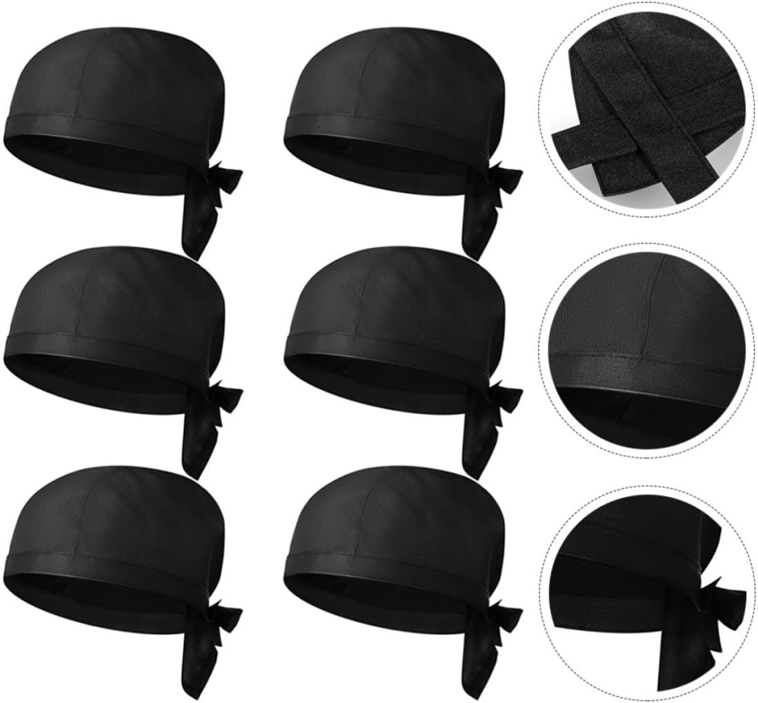 8pcs Black Cotton Chef Hats with Ties for Restaurant Kitchen Use