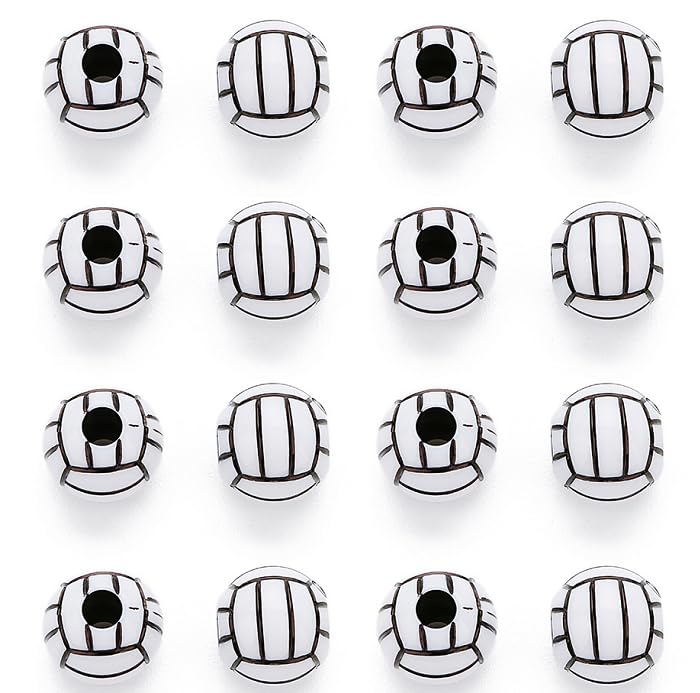 50pcs Silicone Sports Beads - 15mm Acrylic Volleyball Round Loose Beads with Big Hole for DIY Necklace Bracelet & Pendant Making Heart Shapes Crafts & Sewing