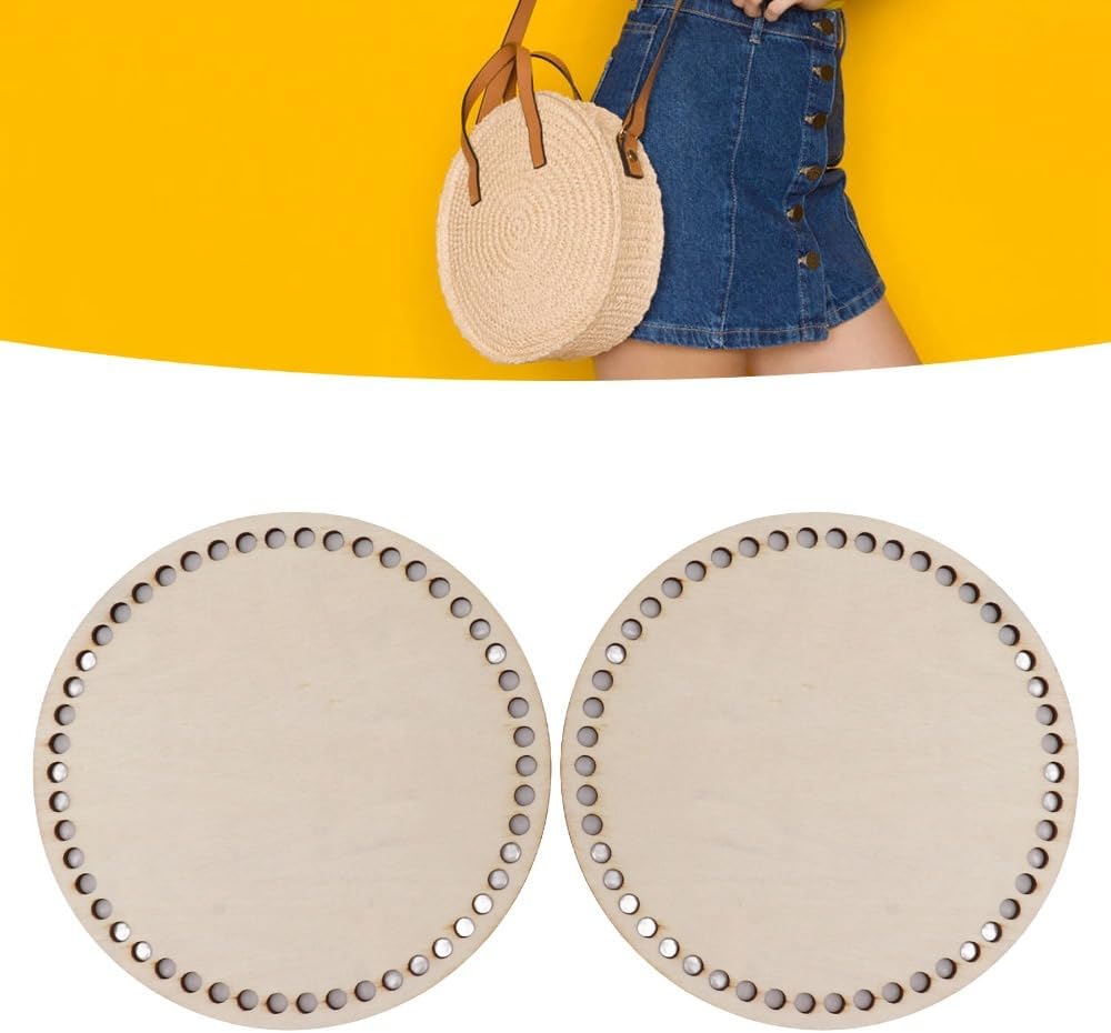 MOPFOL 2Pcs 5.5 Inch Round Shape Wooden Woven Base with Pre-Drilled Holes DIY Crochet Bag Bottom for Handcraft Baskets
