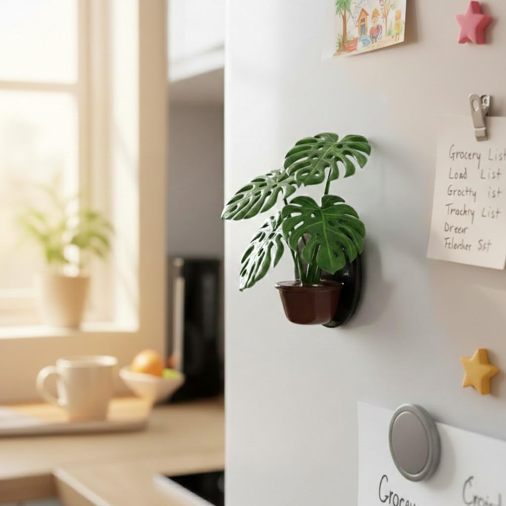 Handmade Monstera Leaf Fridge Magnets - 3D Resin Clay Potted Plant Refrigerator Magnet with Strong Hold - Cute Tropical Kitchen Decor - Housewarming Gift for Plant Lovers