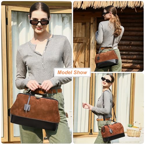 Image of CONTACTS Doctor Bag Purse for Women Luxury Leather Handbag with Lock Shoulder Bag Vintage Top Handle Bag