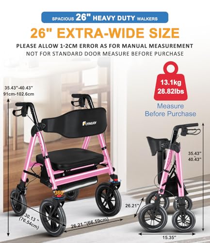 Image of Heavy-Duty Walkers for Seniors with seat,450Lb Bariatric Rollator Walker