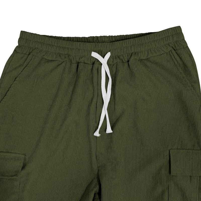 Men's Casual Cargo Drawstring Pants Elacstic Waist Solid Color Trousers with Pockets Straight Leg Trendy Outfits Fashion Loose Fit Relaxed Sweatpants Green M4