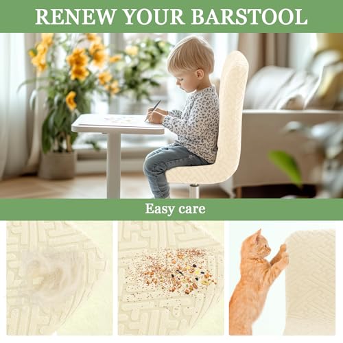 Image of FUANGUI Bar Stool Covers with Backs, 2 Pack Stretch Bar Stool Chair Covers, Knitted Jacquard Bar Stool Covers,Washable Bar Chair Covers Swivel Barstool Slipcovers (Knitted Beige 01)