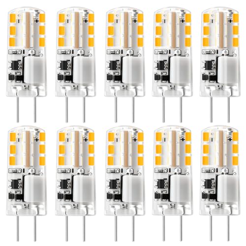 AIMEOKO G4 LED Bulb 12V (AC/DC) 2W - Warm White 2700K Non-dimmable Bi Pin Base 10-Pack - Replace 10W-20W Halogen Bulbs for Home and Landscape Lighting