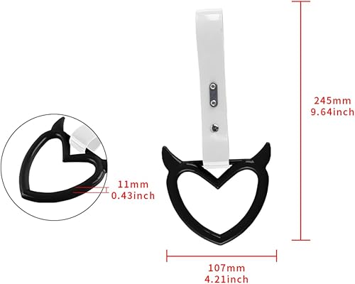 Miniatura 10 de Q1-TECH, JDM Tsurikawa Anillo japonés de metro tren de autobús, correa de mango de corazón de cuerno de diablo, correa de mango de corazón para