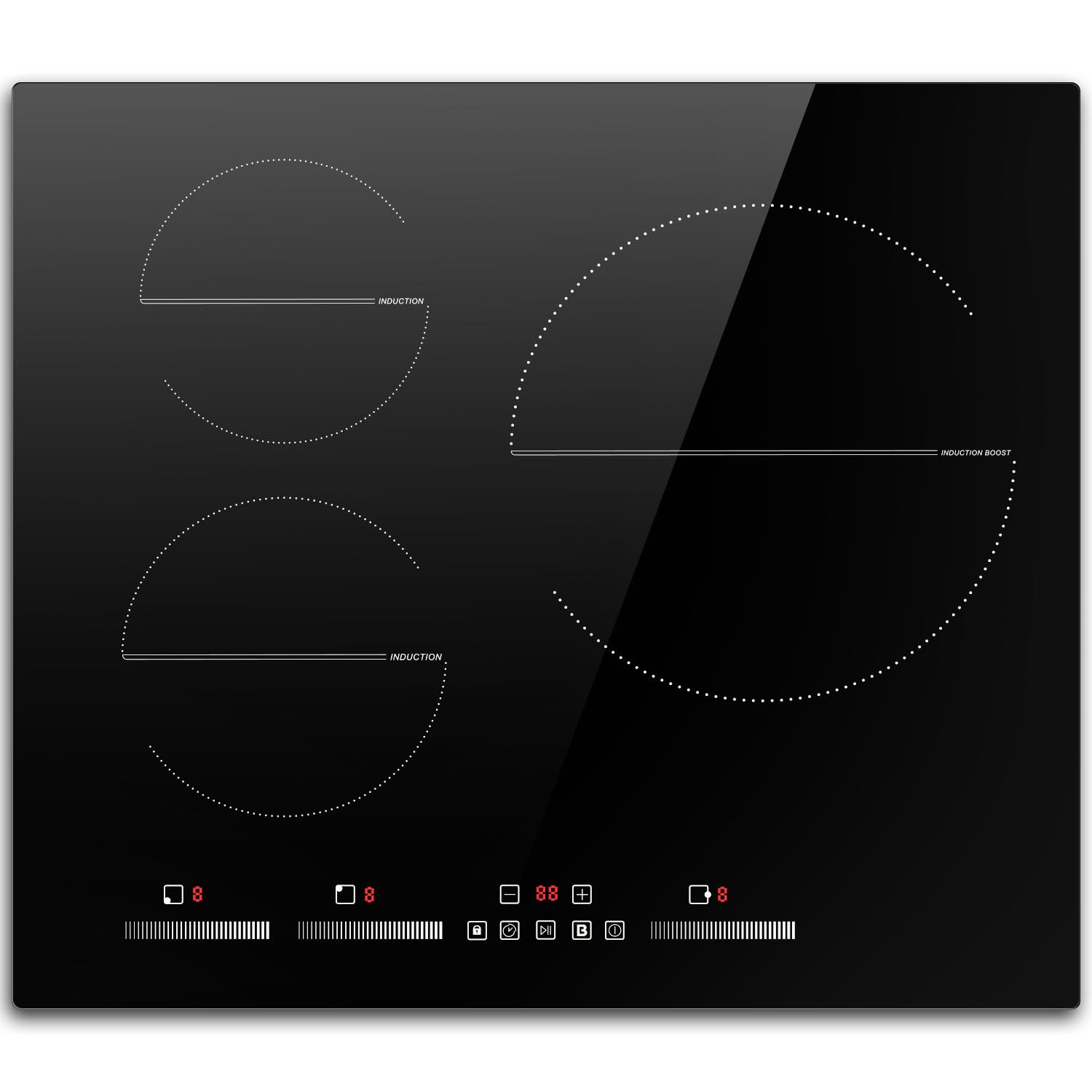 Placa de Inducción 3 Fuegos DELITEER, Placa Autoportante 60 cm, 6500W | Regulación Independiente, Gran Zona de Calentamiento 28cm, Bloqueo de Seguridad, Temporizador, Pausa, 220V~240V, Sin Enchufe