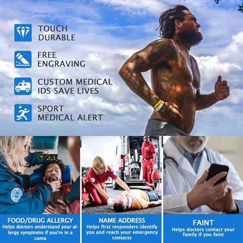 Personalized Medical Alert ID Bracelets - Silicone Custom Name ID Engraved Medic Info for Men Women 7