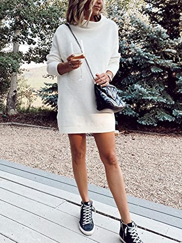 Prinbara Women's Long Sleeve Turtleneck Sweater Dress Loose Fitting Knit Pullover Dress White 2Pa77-Baise-S #TOP3