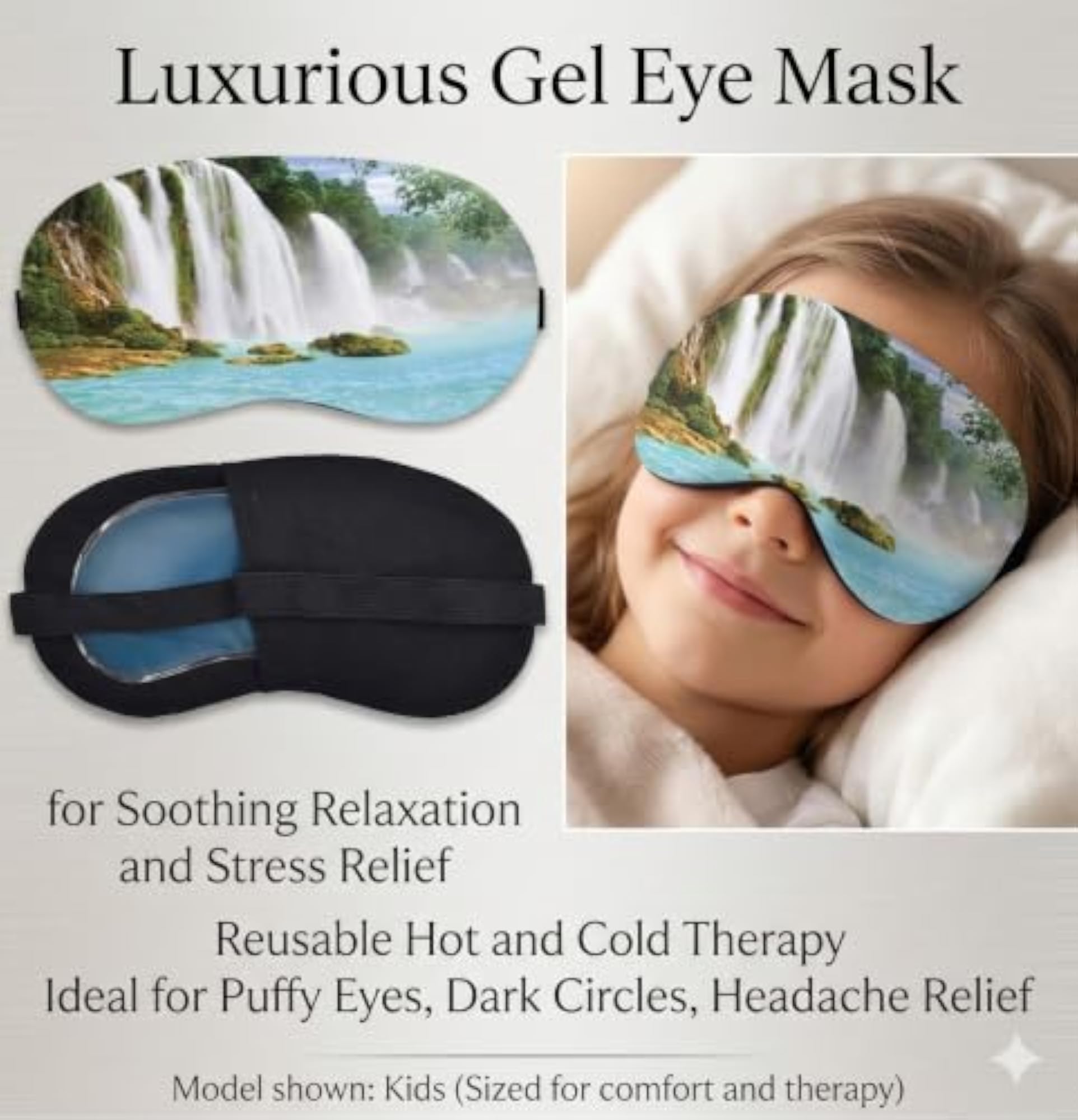 Kids Cooling Gel Eye Mask for Relaxation with Waterfall Print